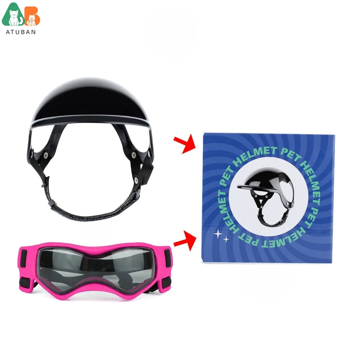 Dog Sunglasses Pet Helmet Set with Dog Goggles,Dust Wind UV Protection Dog Glasses Dog Helmet and Goggles Dog Motorcycle Helmet