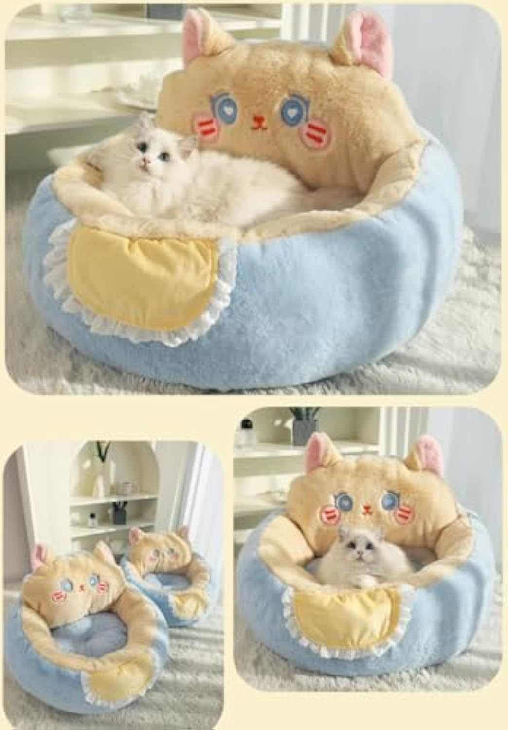 Adorable Cat or Dog Bed for Indoor Use with Detachable, Machine-Washable Cushions