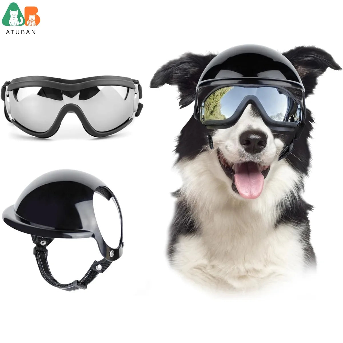 Dog Sunglasses Pet Helmet Set with Dog Goggles,Dust Wind UV Protection Dog Glasses Dog Helmet and Goggles Dog Motorcycle Helmet
