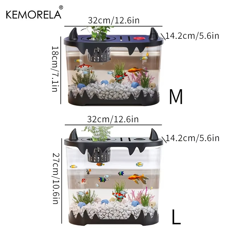KEMORELA Small Fish Tank Desktop Fish Tank Home Use High Definition Transparent Water-Free Filter Integrated Suitable Small Fish