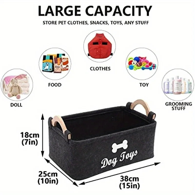 1Pc Felt Pet Toy Box, Dog Toy Box, Storage Basket Chest Organizer for Organizing Pet Toys, Blankets, Leashes and Food