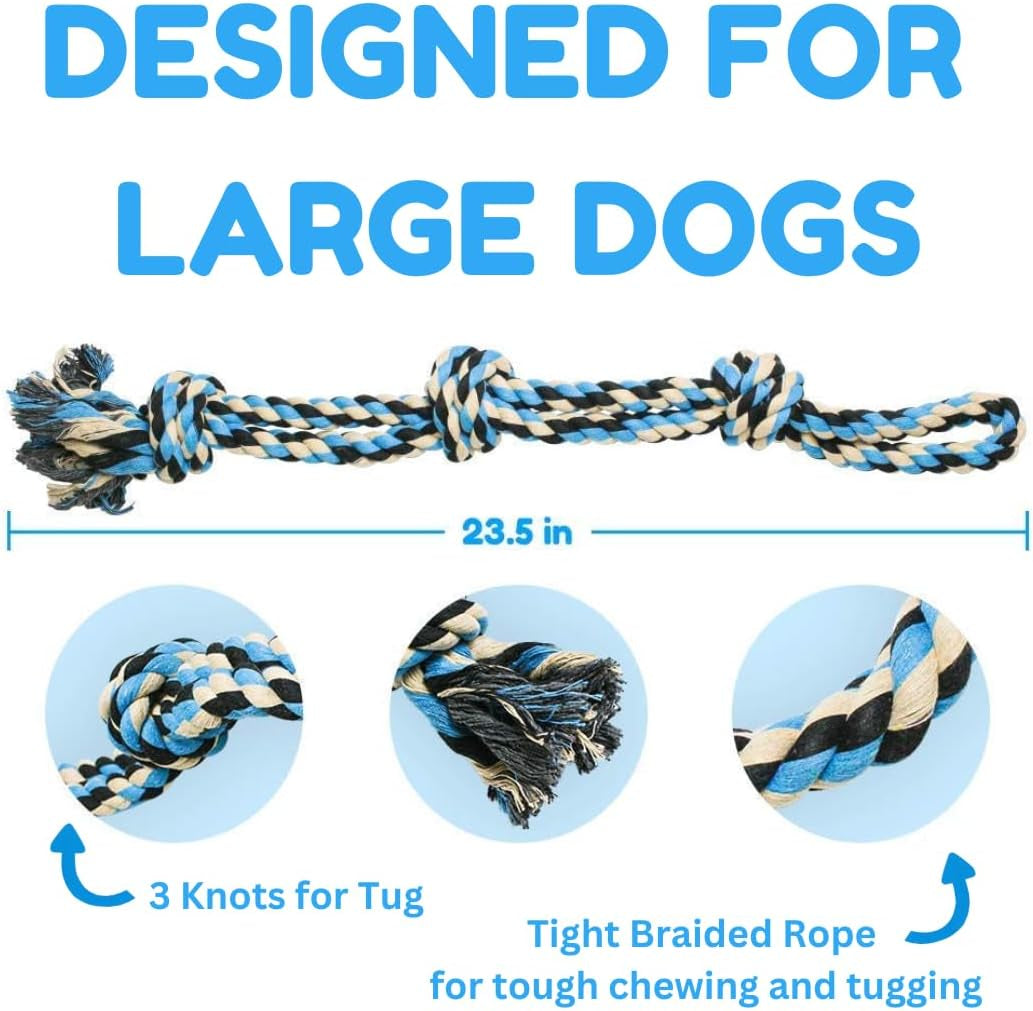 XL Dog Rope Toy for Aggressive Chewers - Dog Toy, Benefits Non-Profit Dog Rescue, Large Dog Toys, Durable Dog Toys for Aggressive Chewers, Nearly Indestructible Dog Toys for Aggressive Chewers, Blue