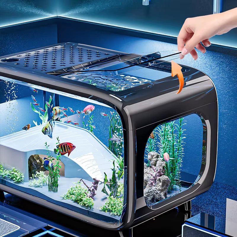 Luxury Fish Tank for Home Use, High-End with Cover, Transparent Living Room, Landscaping, Ecological Tank, Entrance Decoration,