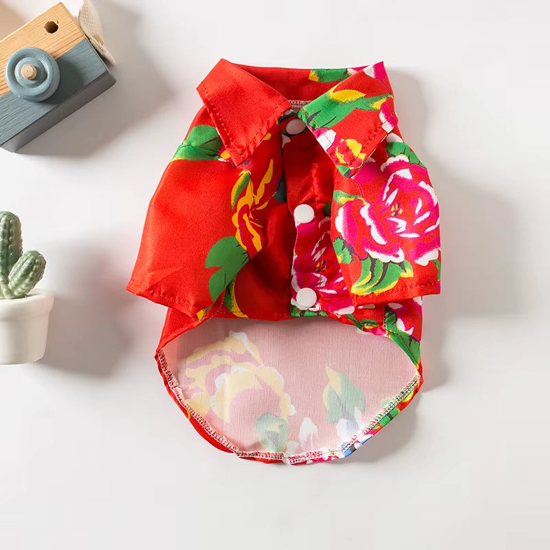 Small and Medium-Sized Dog Beach Pineapple Shirt Hawaiian Pet Dog Cat Golden Retriever Spring and Summer Season Clothing