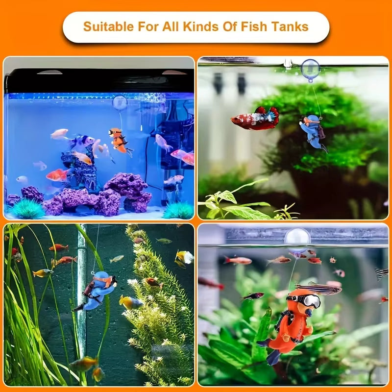 2Pcs Playful Diver Tank Decor – Interactive Floating PVC Aquarium Ornaments Aquarium Fish Tanks Decoration