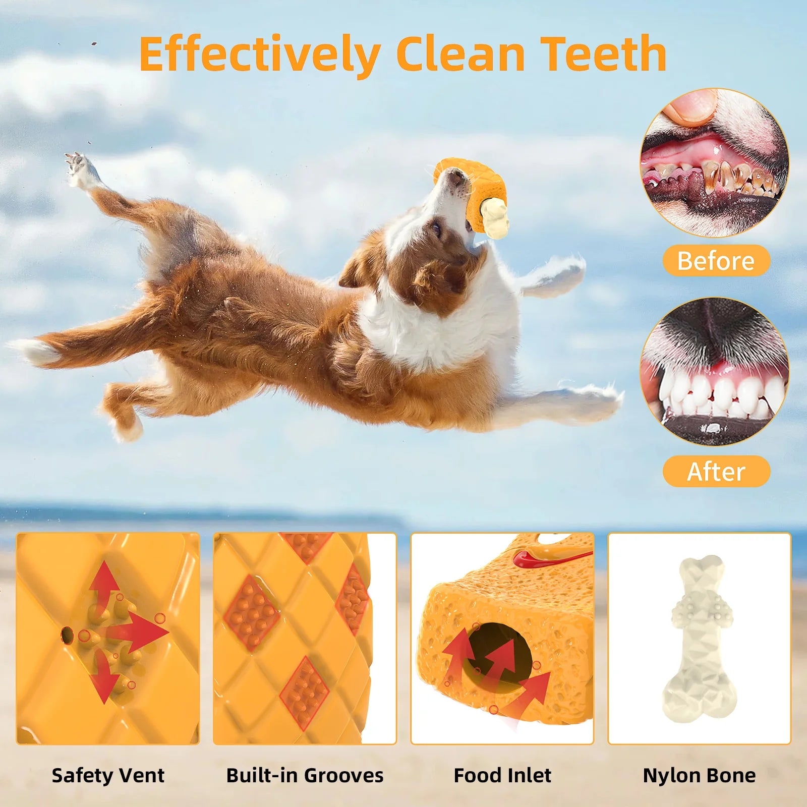 Dog Toys for Aggressive Chewers, Dog Chew Toys, Treat Dispensing Dog Puzzle Toys - Yellow