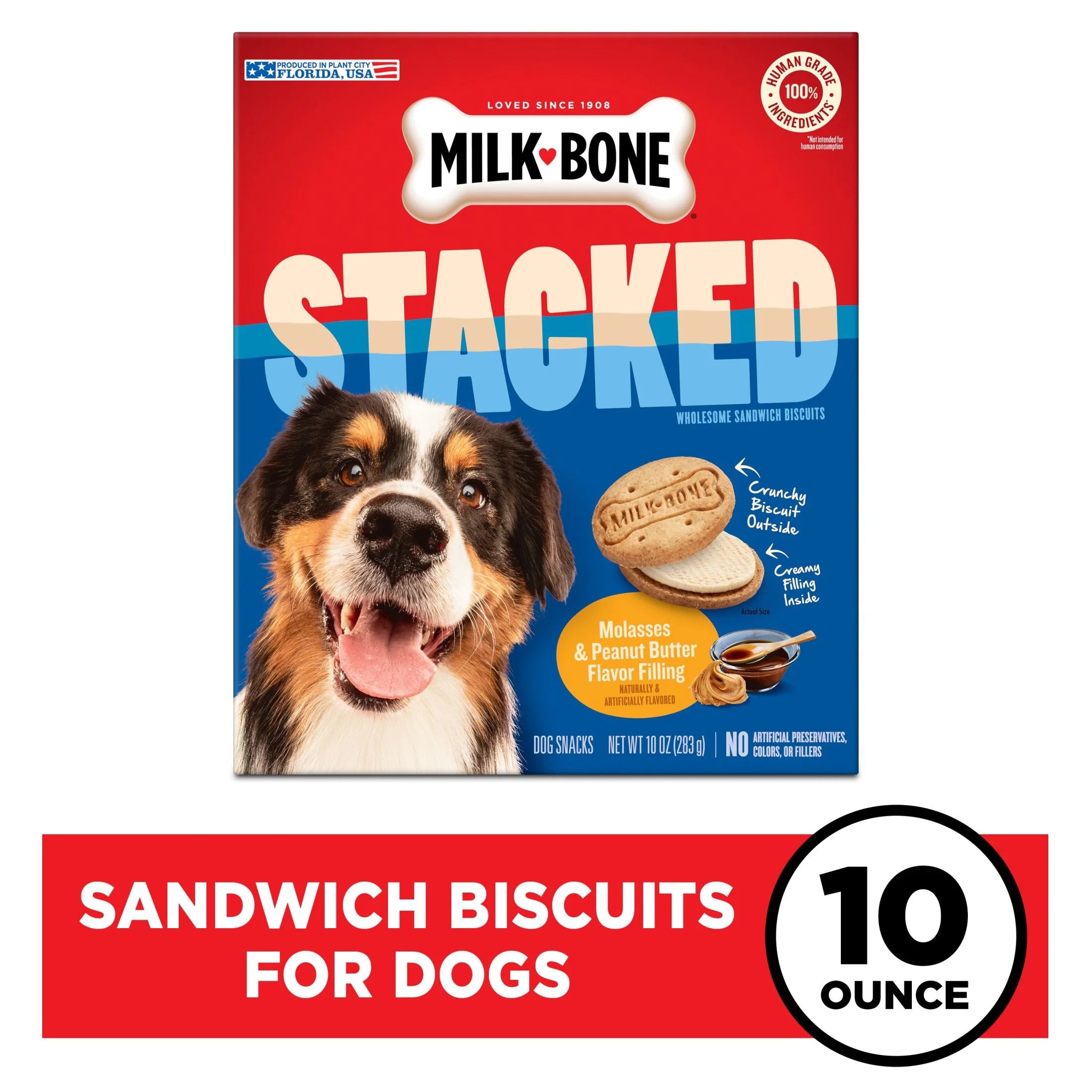 Milk Bone Stacked Dog Biscuits, Molasses & Peanut Butter Flavor, Naturally & Artificially Flavored, 10 Oz