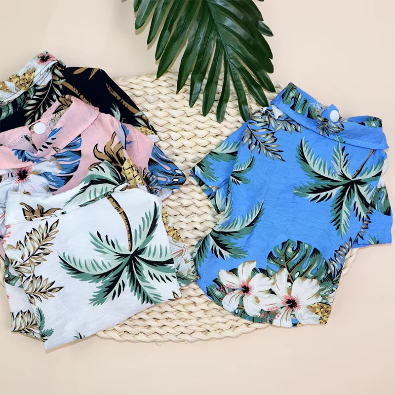 Small and Medium-Sized Dog Beach Pineapple Shirt Hawaiian Pet Dog Cat Golden Retriever Spring and Summer Season Clothing