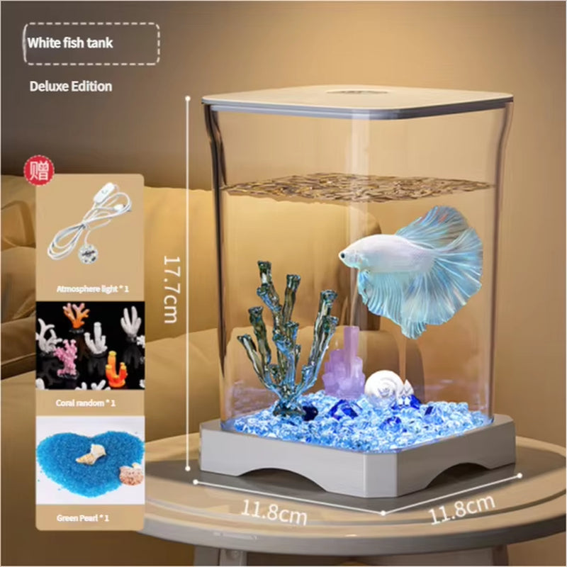 4K High-Definition Desktop Fish Tank Acrylic Fish Tank Detachable Transparency Small Tank Multipurpose Amphibian Feeding Box