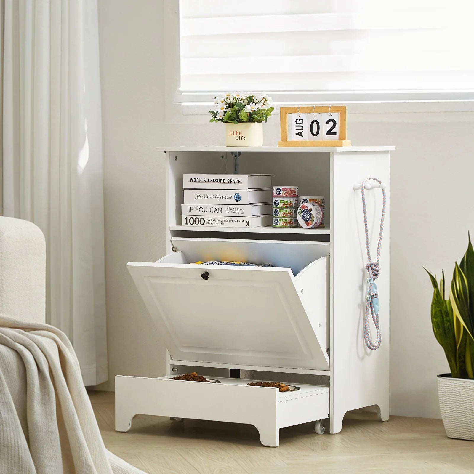 VEVOR Pet Feeding Station W/ 2 Elevated Dog Bowls Dog Food & Toy Storage Cabinet