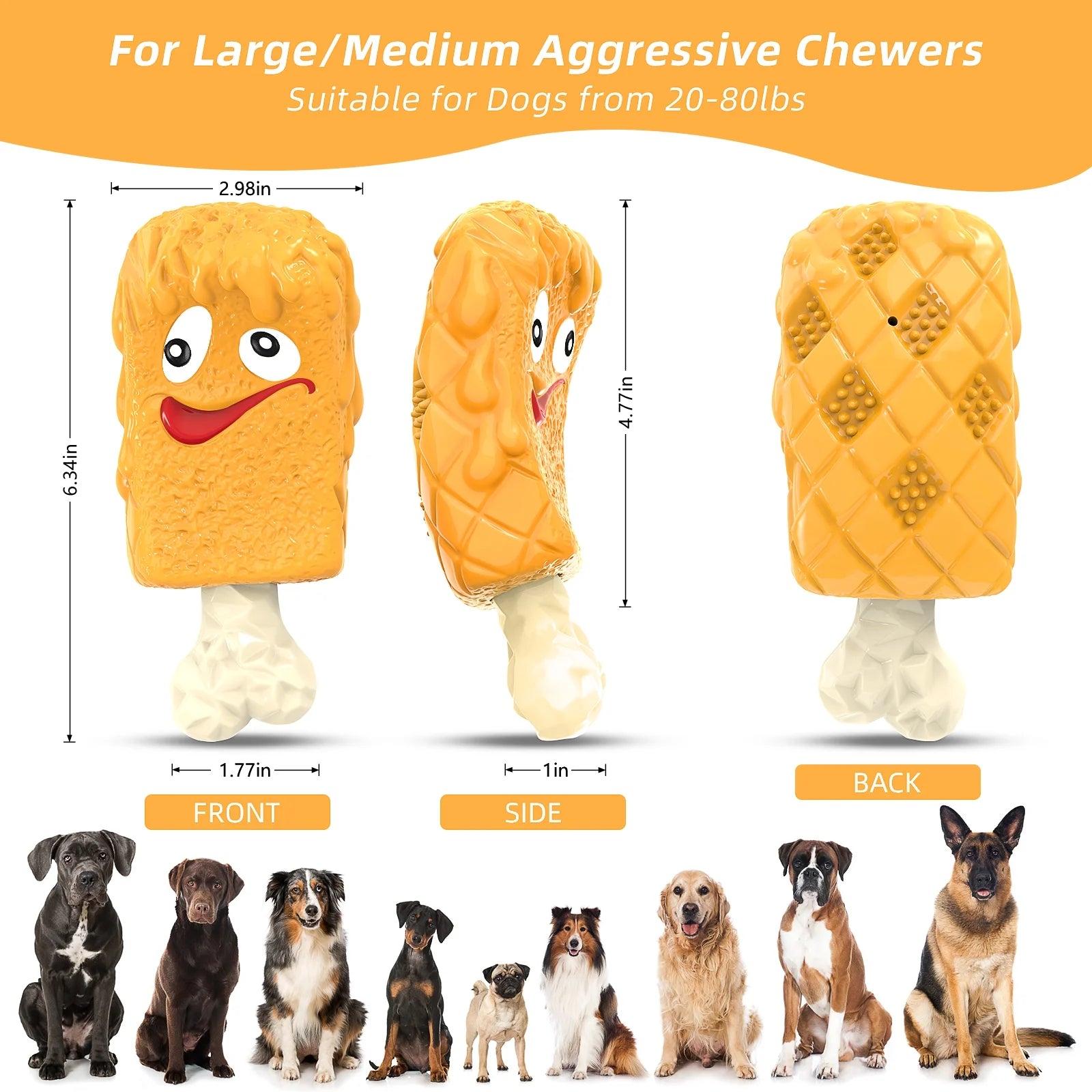 Dog Toys for Aggressive Chewers, Dog Chew Toys, Treat Dispensing Dog Puzzle Toys - Yellow