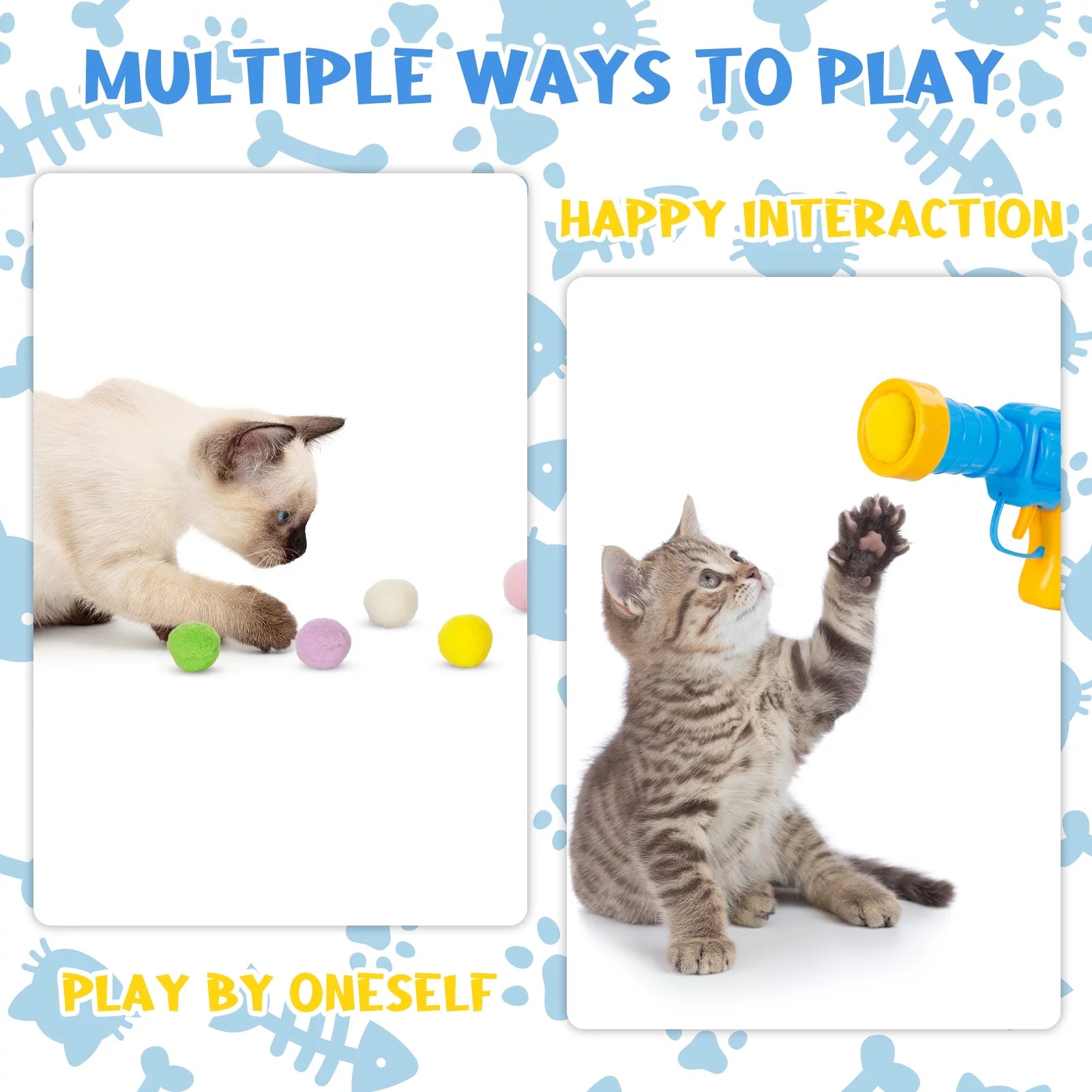 Interactive 100-Piece Cat Toy Ball Set with Launcher & Pinballs, Yellow