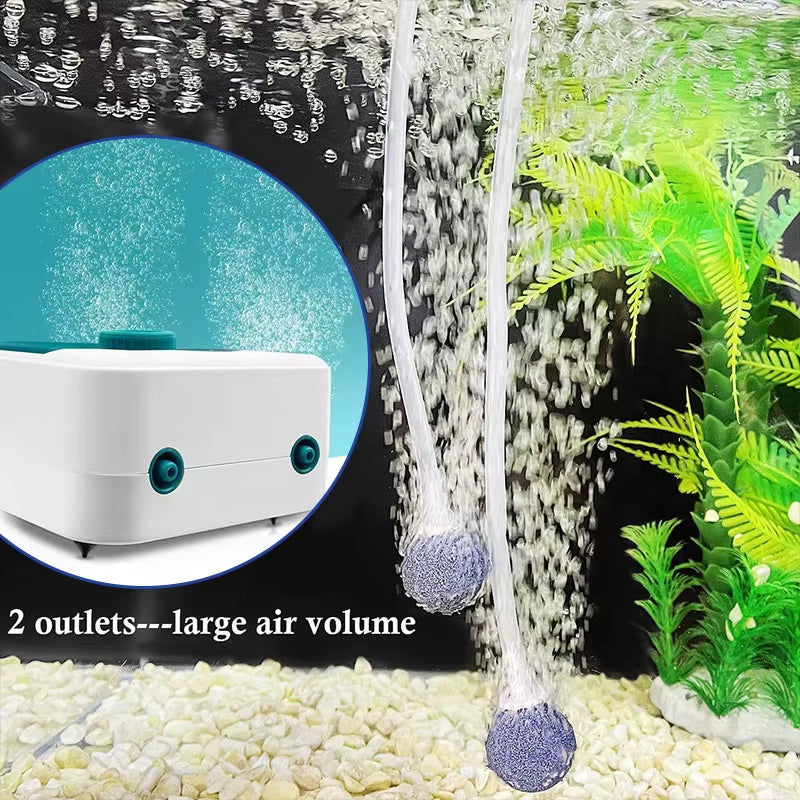 Silent Aquarium Oxygen Air Pump Fish Tank Adjustable Air Volume High Power Oxygenator Air Compressor Aerator 220V