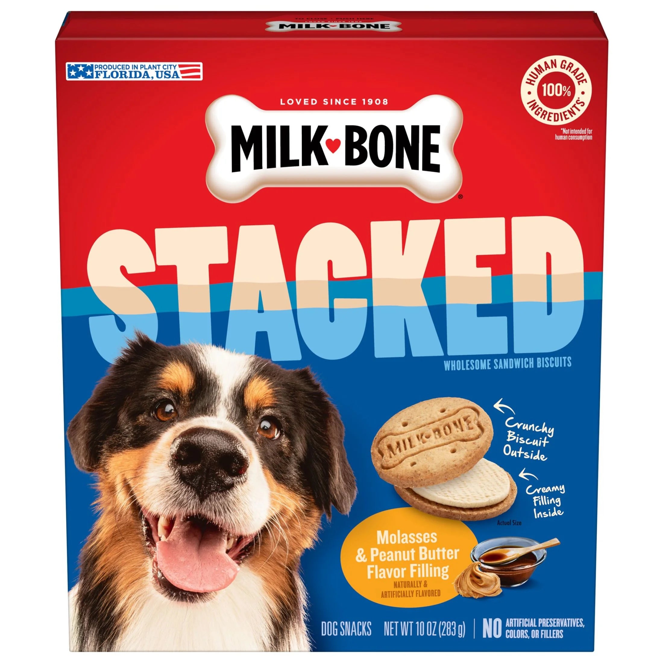 Milk Bone Stacked Dog Biscuits, Molasses & Peanut Butter Flavor, Naturally & Artificially Flavored, 10 Oz