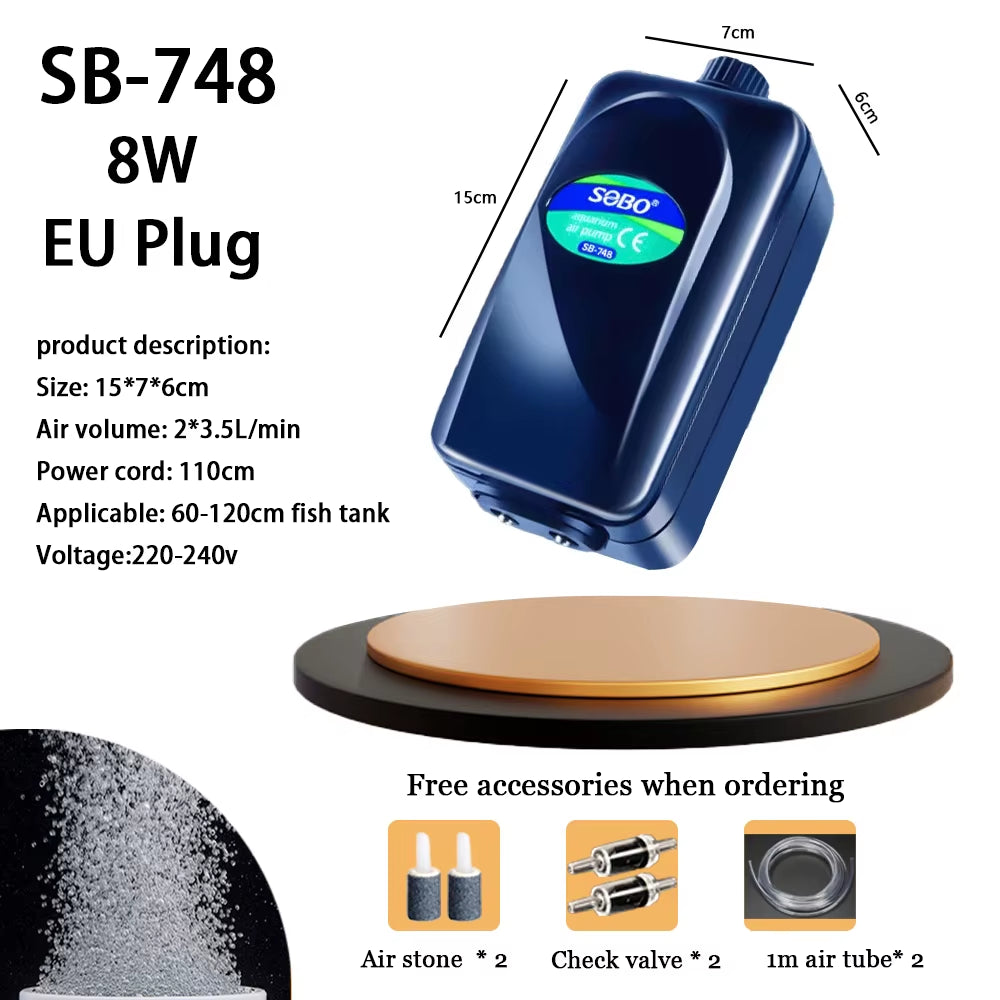 SOBO High Power 3.5W 8W Fish Tank Oxygen Air Pump Fish Aquarium Air Compressor Adjustable Air Flow Oxygen Pump for Fish