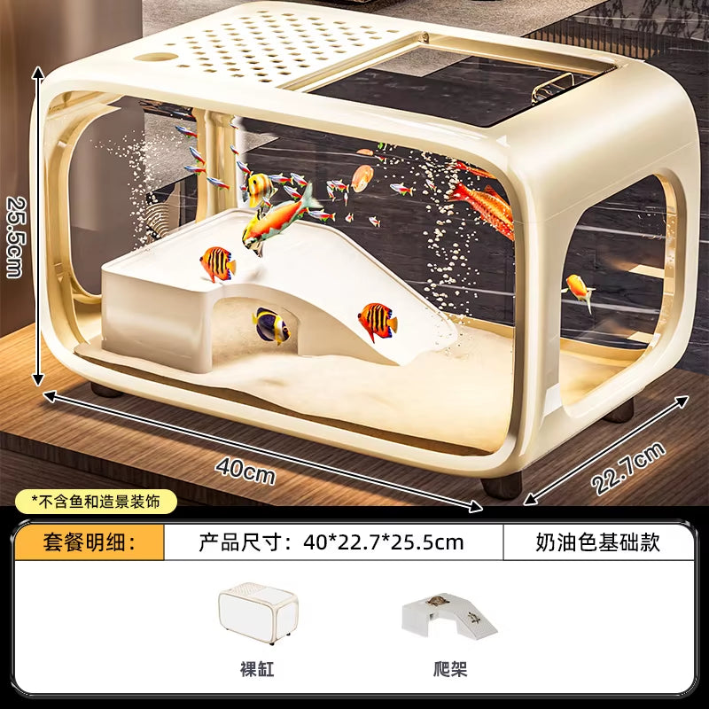 Luxury Fish Tank for Home Use, High-End with Cover, Transparent Living Room, Landscaping, Ecological Tank, Entrance Decoration,