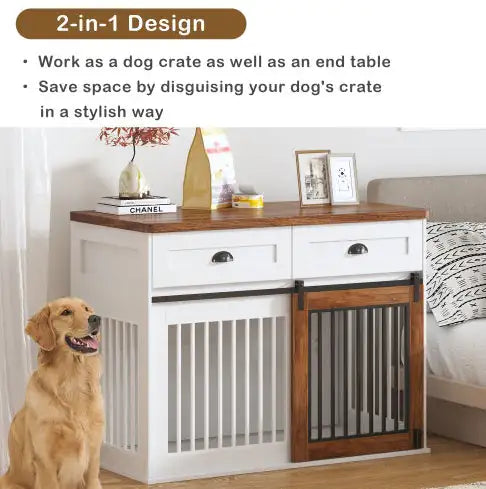 Heavy Duty Furniture Style Dog Cage Wooden Double Door Side Cabinet Dog Crate.