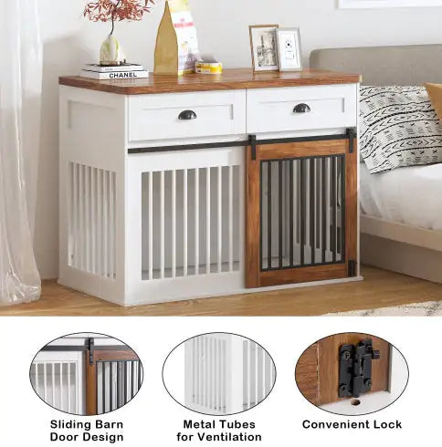 Heavy Duty Furniture Style Dog Cage Wooden Double Door Side Cabinet Dog Crate.