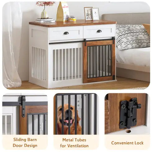 Heavy Duty Furniture Style Dog Cage Wooden Double Door Side Cabinet Dog Crate.