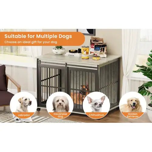 Furniture- Reinforced Sliding Iron Door Dog Cage With Mat