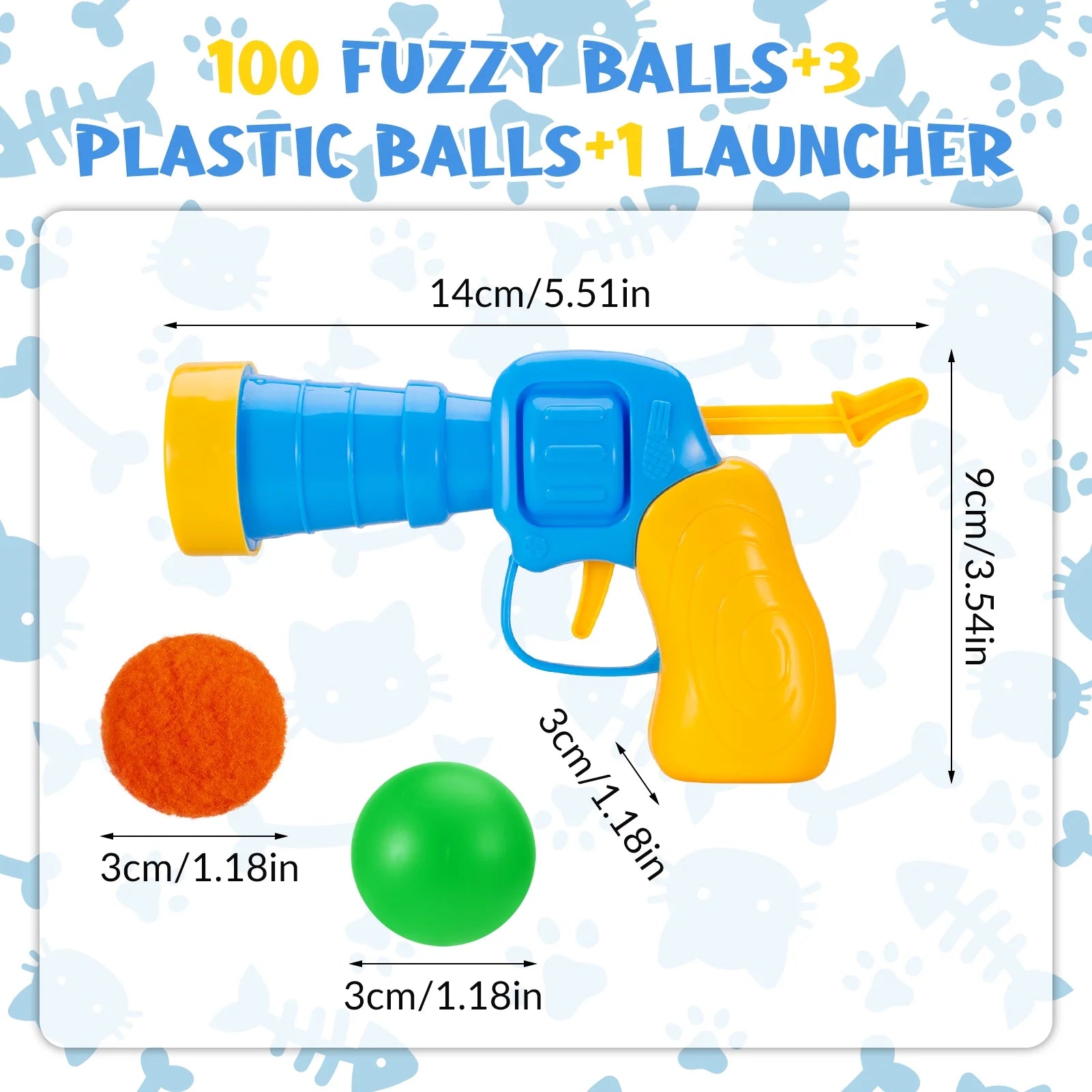 Interactive 100-Piece Cat Toy Ball Set with Launcher & Pinballs, Yellow