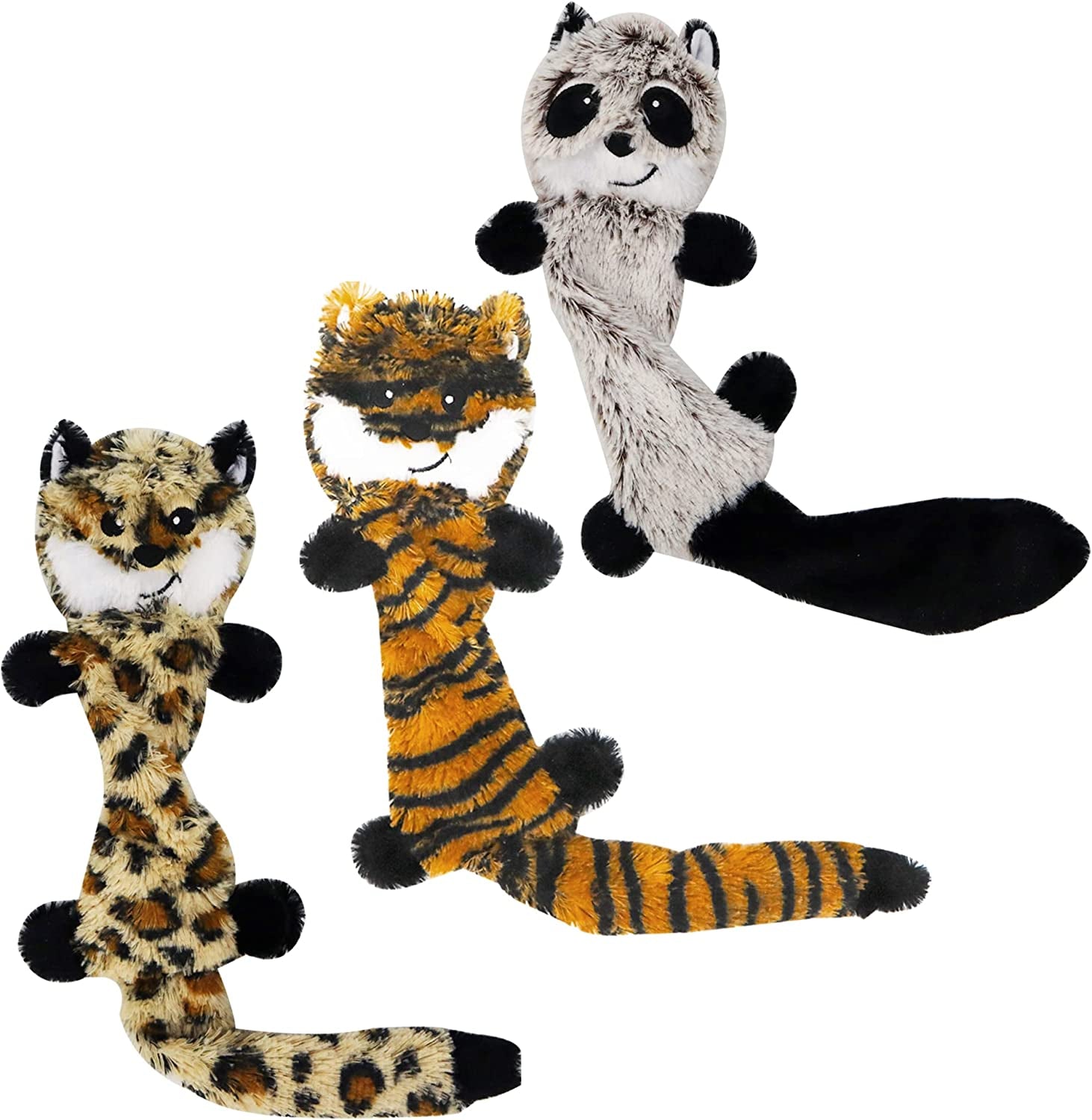 Soft Dog Toy Non-Stuffing Pets Toy Sets - Small Dog Toy Sets 3 Pack 18 Inch - No Stuffing Puppy Teething Toys(Leopard,Tiger,Raccoon 18 Inch)