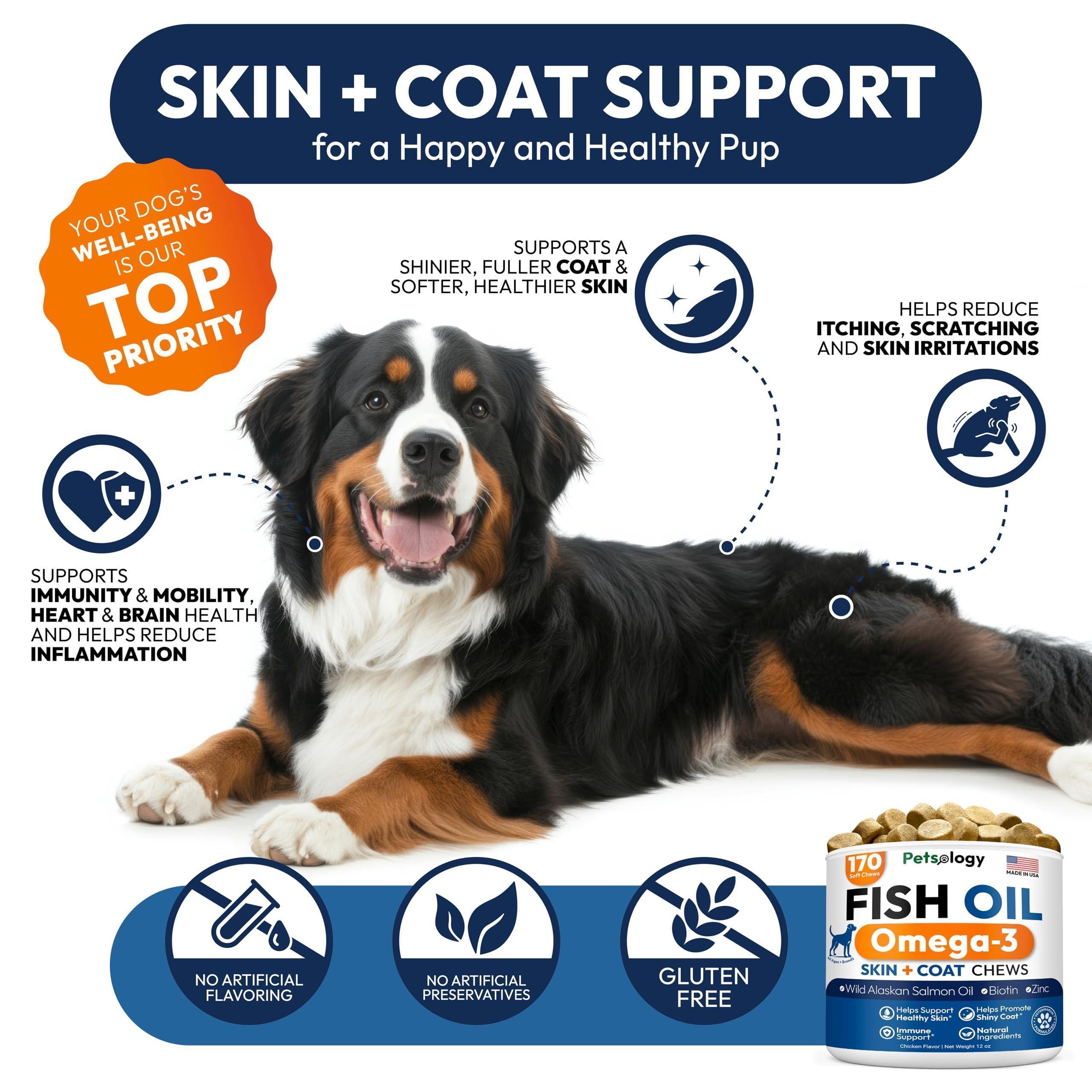 Omega 3 Fish Oil for Dogs 170 Chews Dogs Itchy Skin Allergy Relief Skin Coat