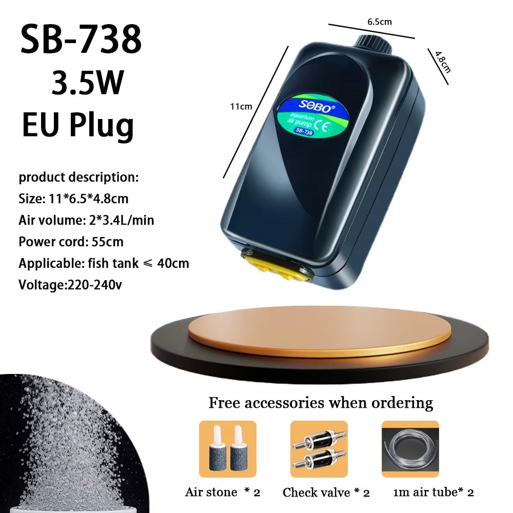 SOBO High Power 3.5W 8W Fish Tank Oxygen Air Pump Fish Aquarium Air Compressor Adjustable Air Flow Oxygen Pump for Fish