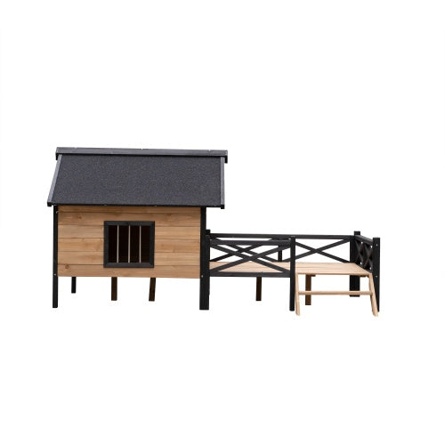 Outdoor Large Cabin Style Wooden Kennel With a Porch, Small, Medium Size Dogs