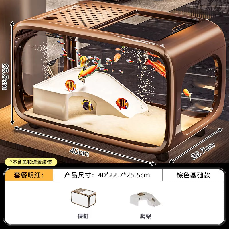 Luxury Fish Tank for Home Use, High-End with Cover, Transparent Living Room, Landscaping, Ecological Tank, Entrance Decoration,