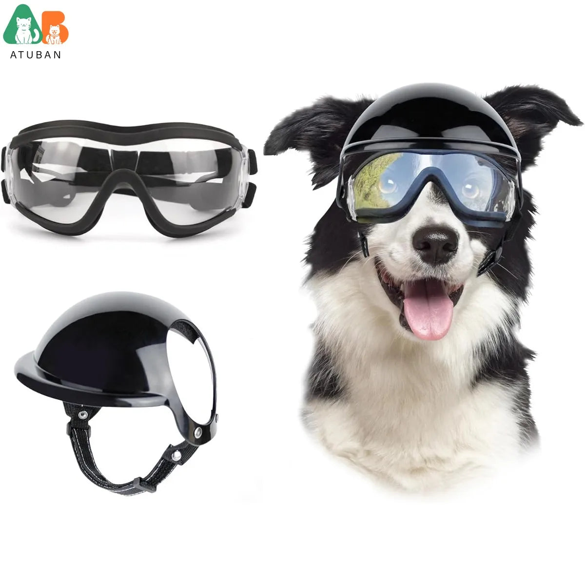 Dog Sunglasses Pet Helmet Set with Dog Goggles,Dust Wind UV Protection Dog Glasses Dog Helmet and Goggles Dog Motorcycle Helmet