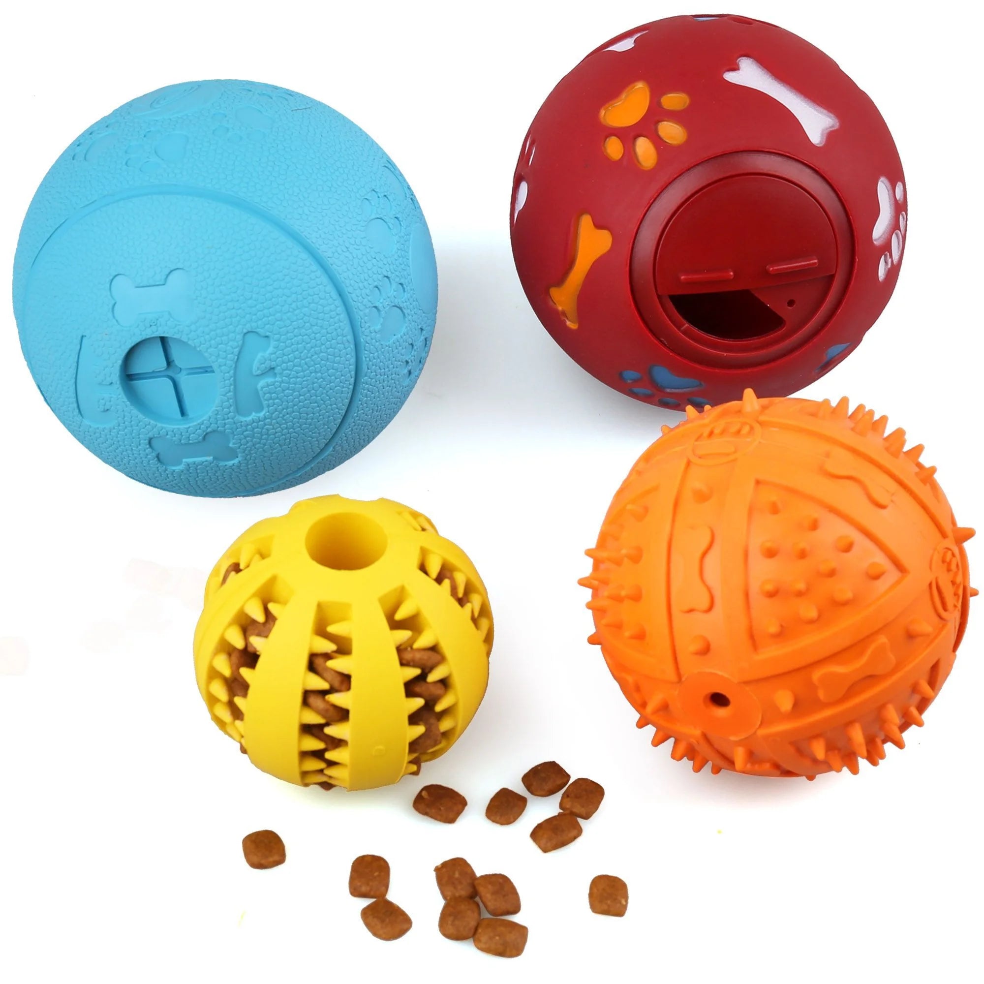 4 Pack Large Dog Treat Ball, Interactive Food Dispensing Puppy Puzzle Toy, Natural Rubber