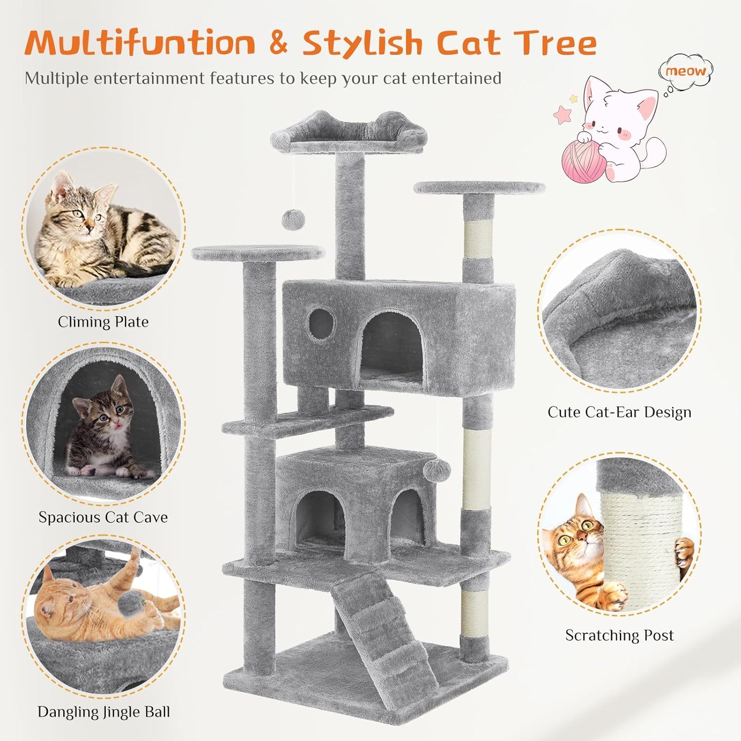 Cat Tree Tower - Multi-level apartment with a ladder and a sisal grab post inside