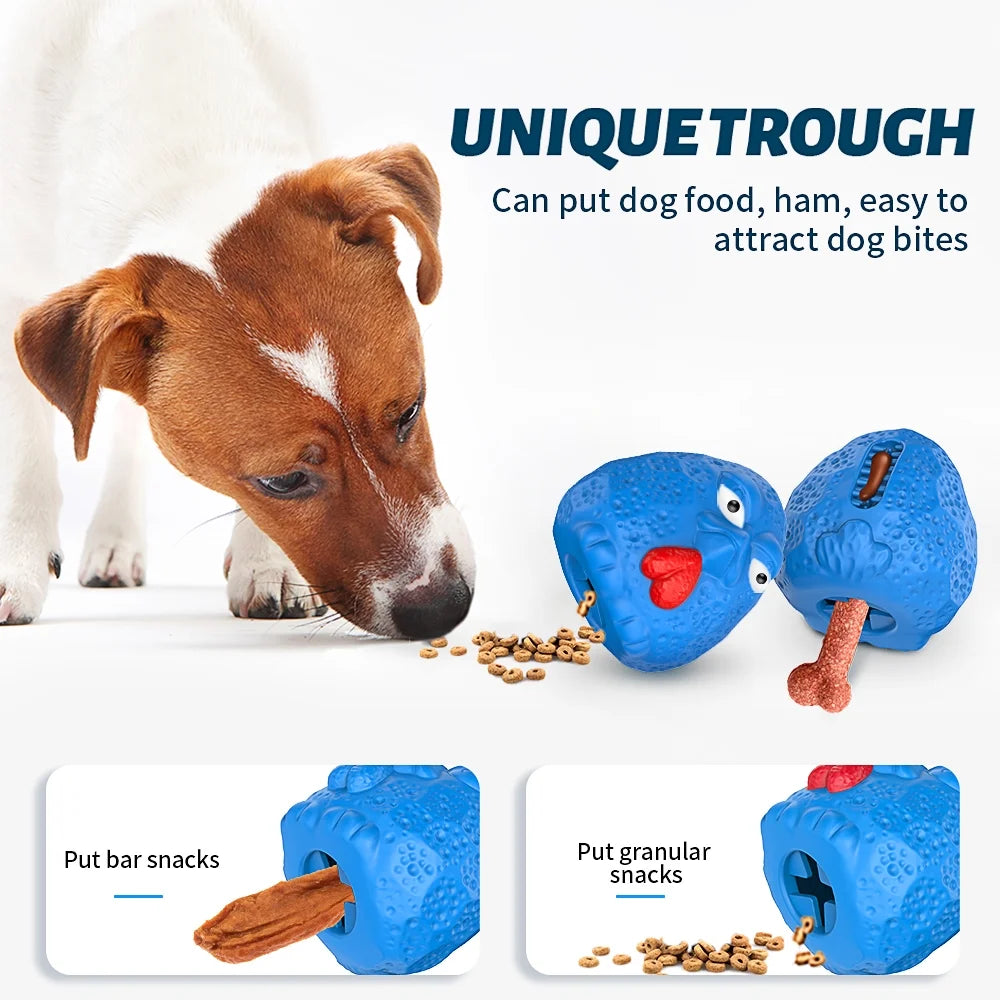 Rubber Dog Chew Toys,Treat Food Dispensing Dog Toys for Teeth Cleaning, Interactive Puzzle Dog Toys for Small Medium Large Dogs Blue