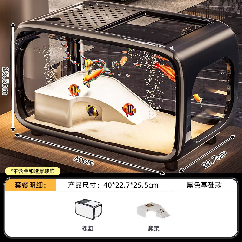 Luxury Fish Tank for Home Use, High-End with Cover, Transparent Living Room, Landscaping, Ecological Tank, Entrance Decoration,