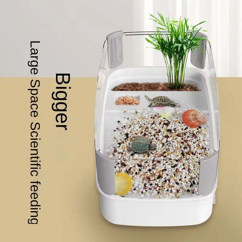 Plastic Transparency Turtle Tank House with Areas to Breed Feed Swim Bask Indoor Enclosure Water Turtles Cage Reptile Habitat