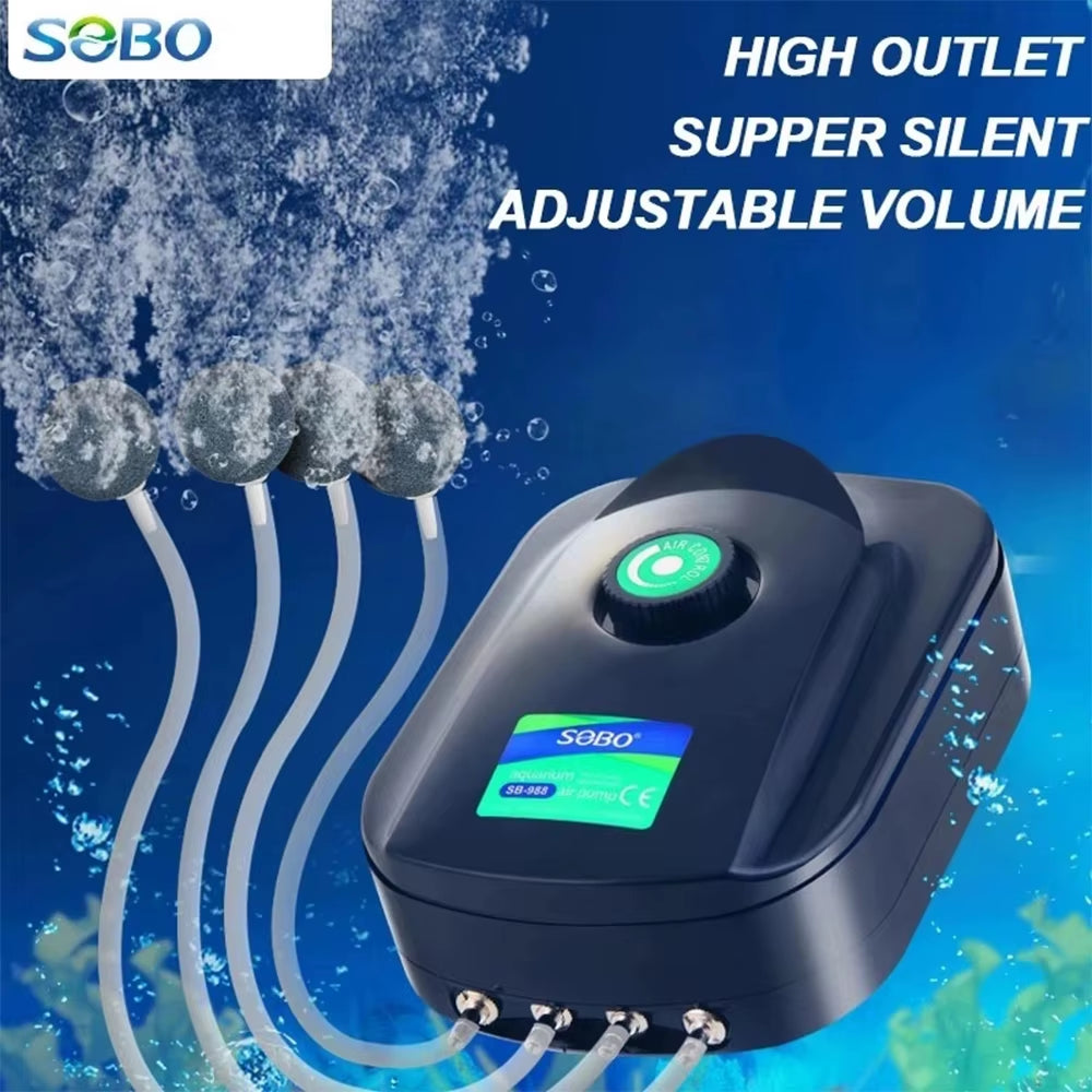 SOBO High Power 3.5W 8W Fish Tank Oxygen Air Pump Fish Aquarium Air Compressor Adjustable Air Flow Oxygen Pump for Fish