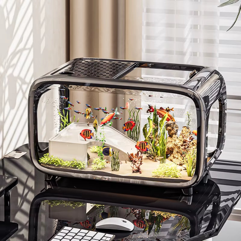 Luxury Fish Tank for Home Use, High-End with Cover, Transparent Living Room, Landscaping, Ecological Tank, Entrance Decoration,