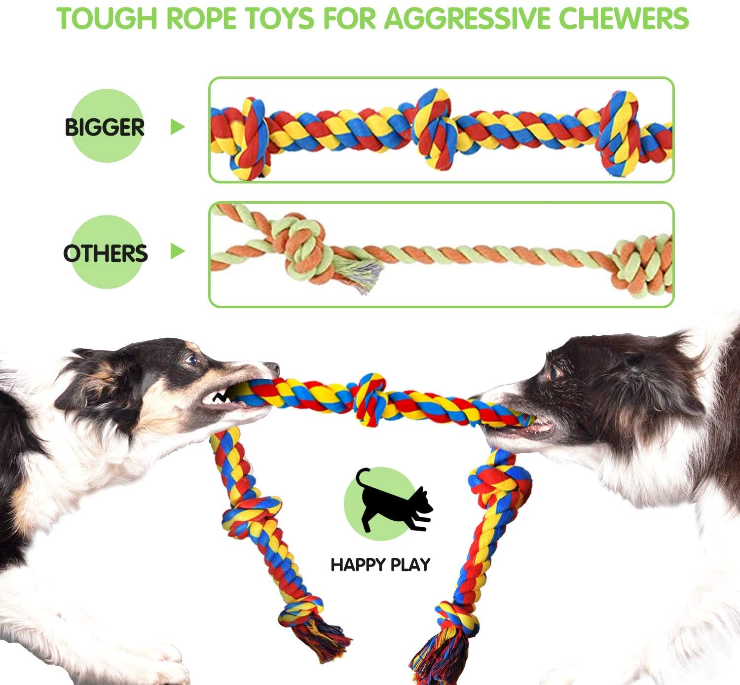Large Tough Chew Toys for Aggressive Chewers Large Breed,Heavy Duty Dental Rope Toys Kit for Medium Dogs,5 Knots Indestructible Cotton Puppy Teething Chew Tug Toy Set of 9
