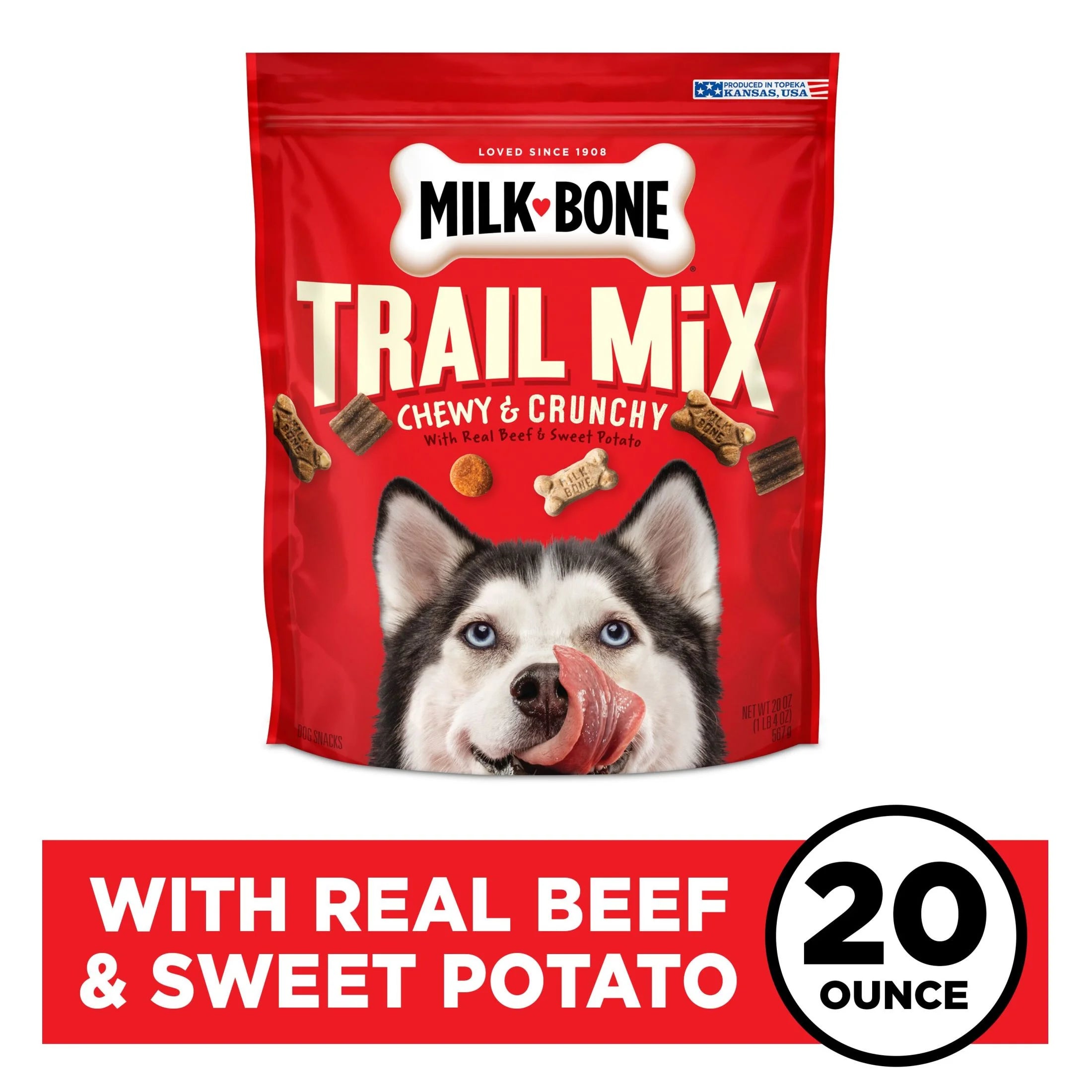 Milk Bone Trail Mix with Real Beef & Sweet Potato, Crunchy & Chewy Dog Treats, 20 Oz