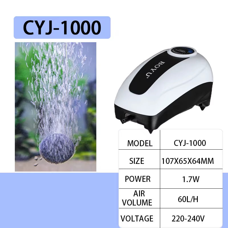 BOYU High Power Fish Tank Oxygen Air Pump Fish Aquarium Air Compressor Adjustable Air Flow Oxygen Pump for Fish 220V-240V