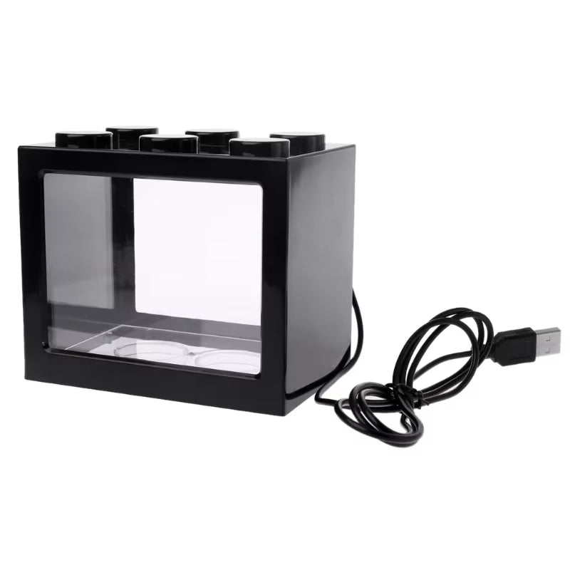 USB Illuminated Small Fish Tank Small Landscape Seaweed Ball Box Mini Aquarium Fish Tank with LED Lamp Light
