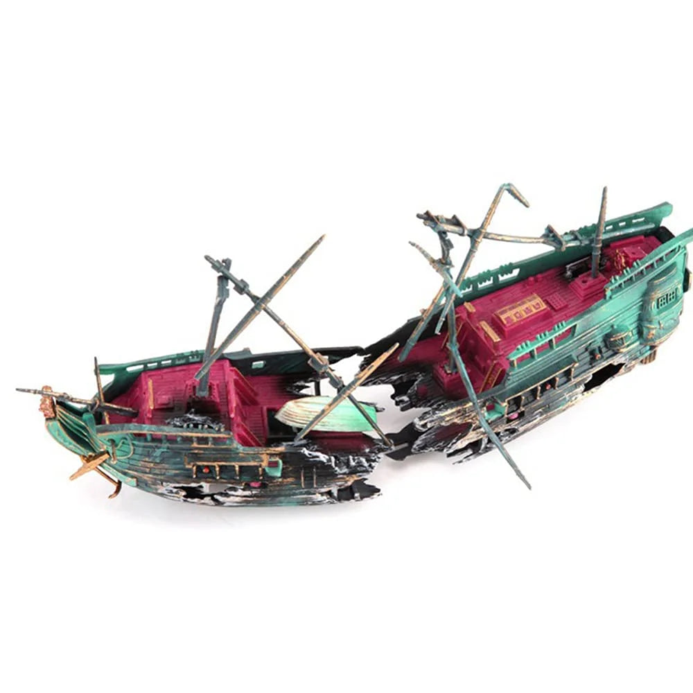 Fishing Boat Aquarium Ornament Plastic Decoration Sunken Pirate Ship Theme
