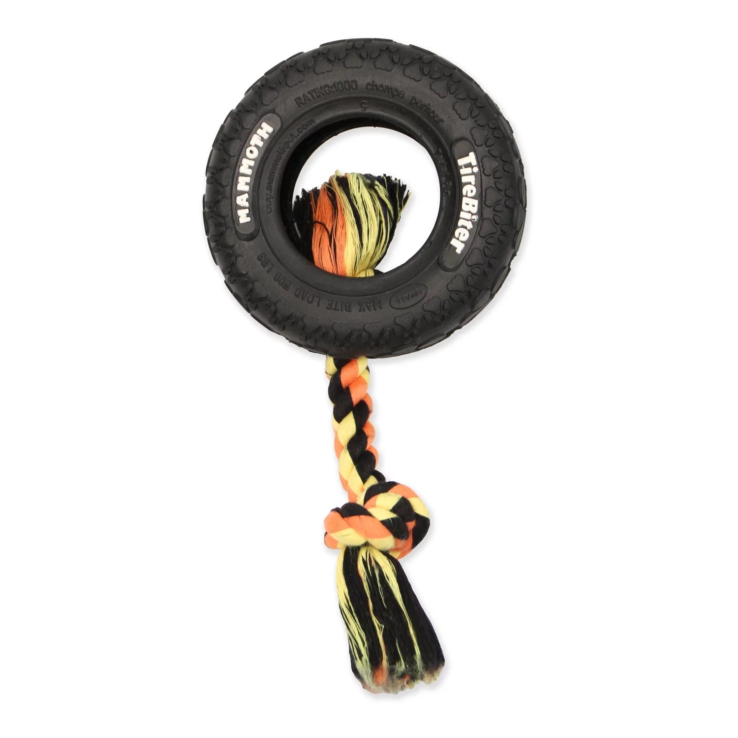 Tirebiter Original Rubber Dog Toy with Cottonblend Assorted Color Rope, Small 6