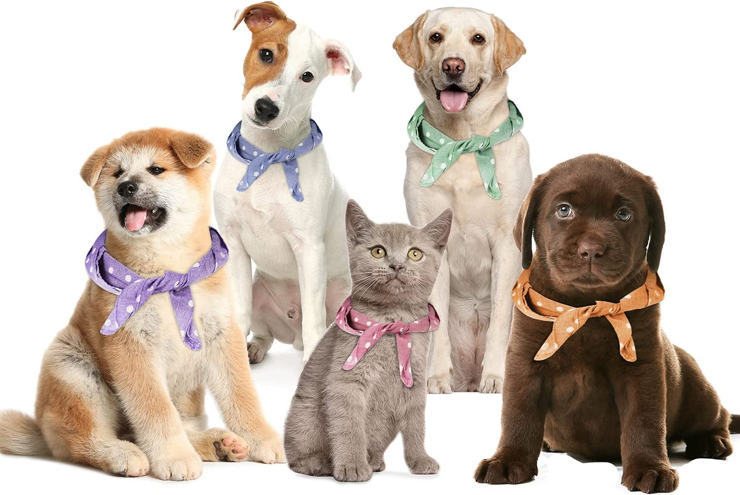 5 Pieces Dog Bandanas, Washable Cotton Dog Scarfs Dog Bibs Pet Kerchiefs, Double Reversible Printing, Suitable for Small Medium Large Dogs Cats Pets (Pink+Blue+Yellow+Purple+Green)