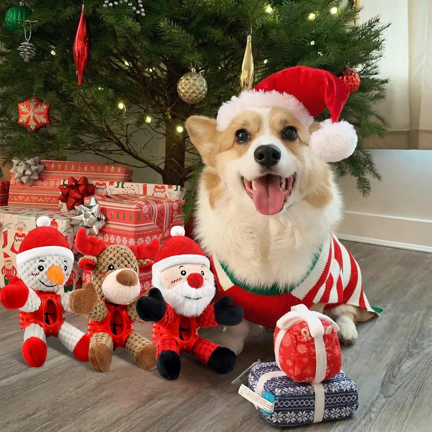 Christmas Squeaky Dog Toys, Durable Rubber Dog Chew Bite Toy Stuffed Dog Toys, Funny Interactive Dog Toys with Crinkle Paper for Puppy Small Medium Pets Dogs (Snowman)