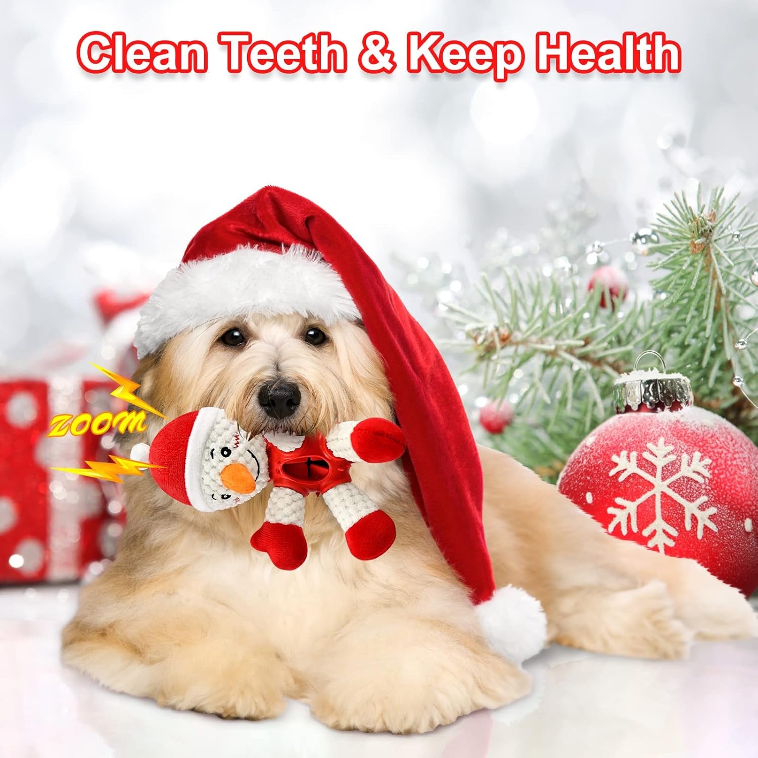 Christmas Squeaky Dog Toys, Durable Rubber Dog Chew Bite Toy Stuffed Dog Toys, Funny Interactive Dog Toys with Crinkle Paper for Puppy Small Medium Pets Dogs (Snowman)