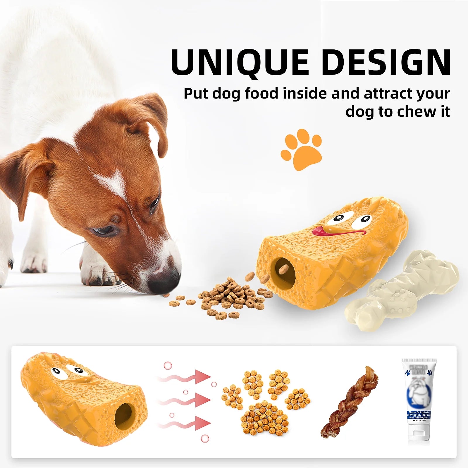 Dog Toys for Aggressive Chewers, Dog Chew Toys, Treat Dispensing Dog Puzzle Toys - Yellow