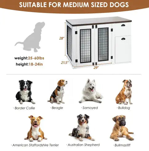 Furniture Style Dog Cage, Wooden Dog Crate, Double Door, Side Cabinet Dog Cage