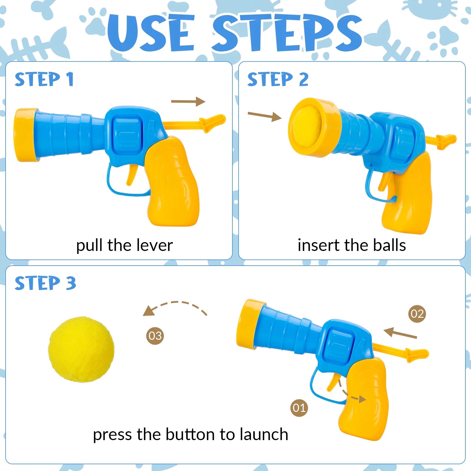 Interactive 100-Piece Cat Toy Ball Set with Launcher & Pinballs, Yellow